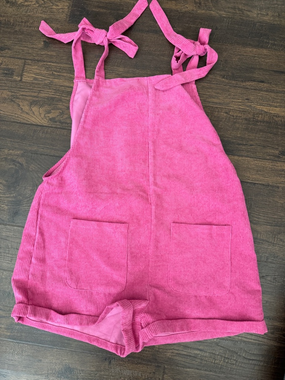 SHEIN Hot Pink Corduroy Tie-Shoulder Romper